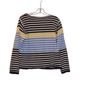 LIZ CLAIBORNE Liz & Co. Petite Cotton Stripes White-Black-Blue Knit Sweater L